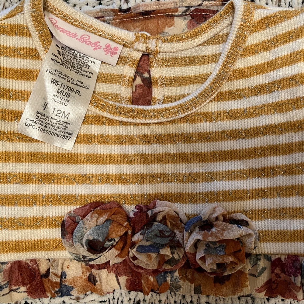 Bonnie Jean Bonnie Baby Striped Floral Rosette Dress in Mustard Size 12 Mo NWT - Picture 6 of 6